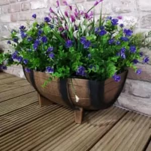 Small Oak Barrel Effect Plastic Decorative Garden Trough Planter