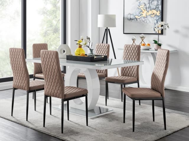 FurnitureboxUK FurnitureboxUK Giovani 6-Seater Grey Glass Dining Table and 6 Milan Faux Leather Dining Chairs in Beige Beige One Size Unisex 505654265