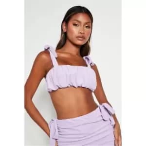 I Saw It First Lilac Towelling Ruched Tie Strap Crop Top - Purple