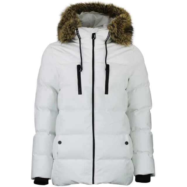 Womens fur hooded puffer jacket Peak Mountain Bleu Female L