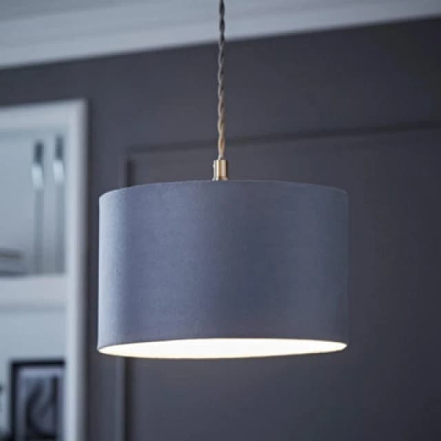 ValueLights Reni Grey Velvet Drum Ceiling Lamp Shade Grey