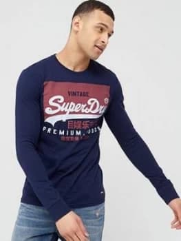 Superdry Vintage Logo Long Sleeve T-Shirt - Navy, Size XL, Men