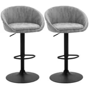 HOMCOM Modern Swivel Bar Stools Set Of 2 With Adjustable Height Light Grey