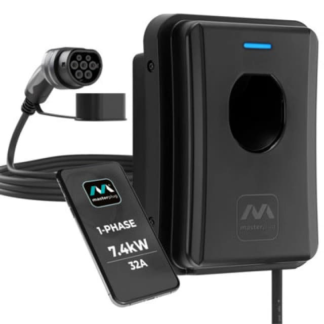 Masterplug Tethered 5M Type 2 Smart Ev Wall Charger Mode 3 Black 7.4Kw