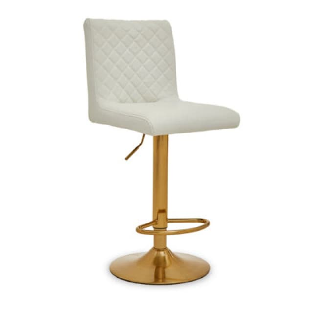 Orsina Durable White And Gold Bar Stool With Round Base, Stylish Kitchen Bar Stool, Versatile Bar Stool For Guests