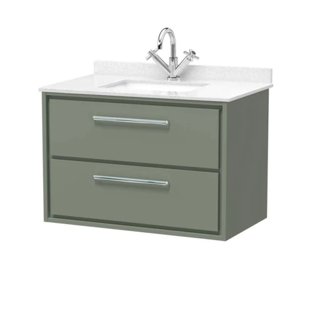 Balterley 800mm Wall Hung 2 Drawer Vanity with Marble Worktop Basin - Fern Green Green Unisex