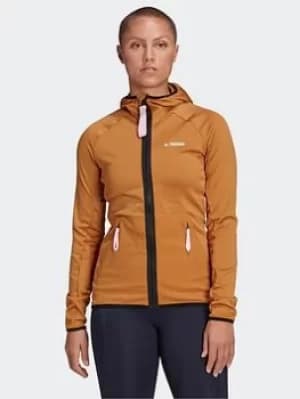 adidas Terrex Tech Fleece Light Hooded Hiking Jacket, Brown Size M Women