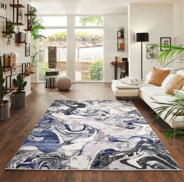 Solarius Modern Living Room Rug - Abstract Area Rugs Navy 160X230 Cm