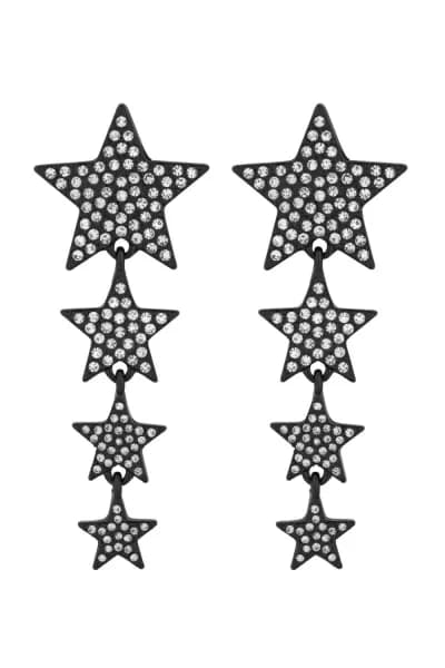 Black Crystal Graduated Pave Star Drop Earrings