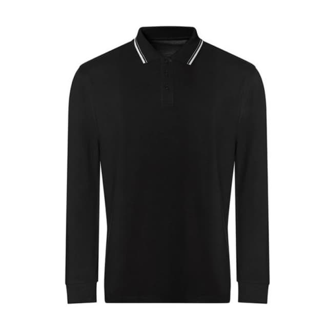AWDis AWDis Men Tipped Long-Sleeved Polo Shirt in True Black Size: Small True Black S Male 5063300126011