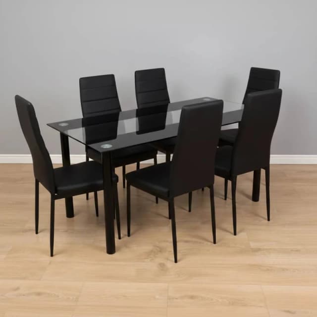 KOSY KOALA Modern Dining Set With 6 Black Faux Leather chairs Dining Furniture Black Unisex