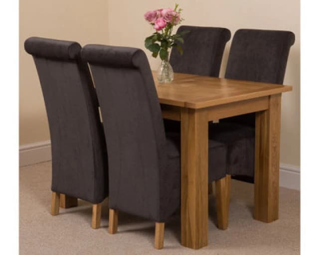 Thats Furniture Hampton 120-160cm Oak Extending Dining Table & 4 Montana Fabric Chairs in Black Unisex