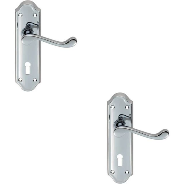 Loops 2x PAIR Victorian Upturned Handle on Lock Backplate 168 x 47mm Polished Chrome Multi