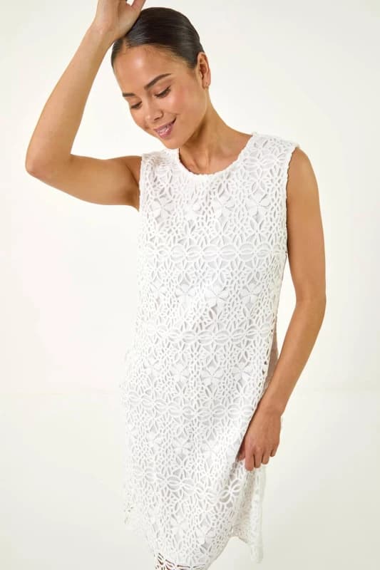 Roman Womens Petite Lace Shift Dress in White Size: 16 White Female 16