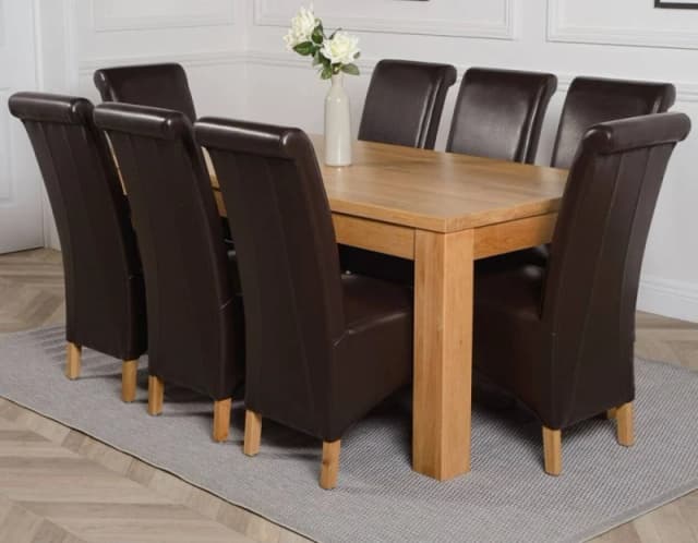 Thats Furniture Dakot 182 x 92cm Oak Large Dining Table & 8 Montana Leather Chairs in Brown Size: 182 x 92cm Brown Unisex 182 x 92 cm