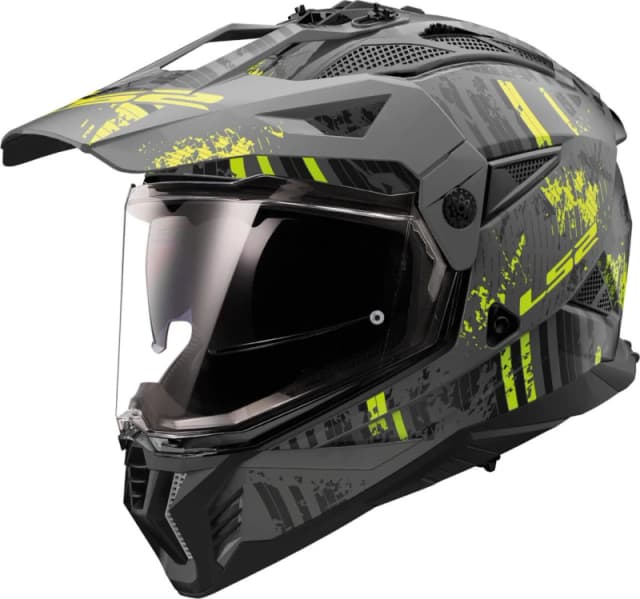 LS2 MX702 Pioneer II Crazy Matt Black H-V Yellow Adventure Helmet Size M