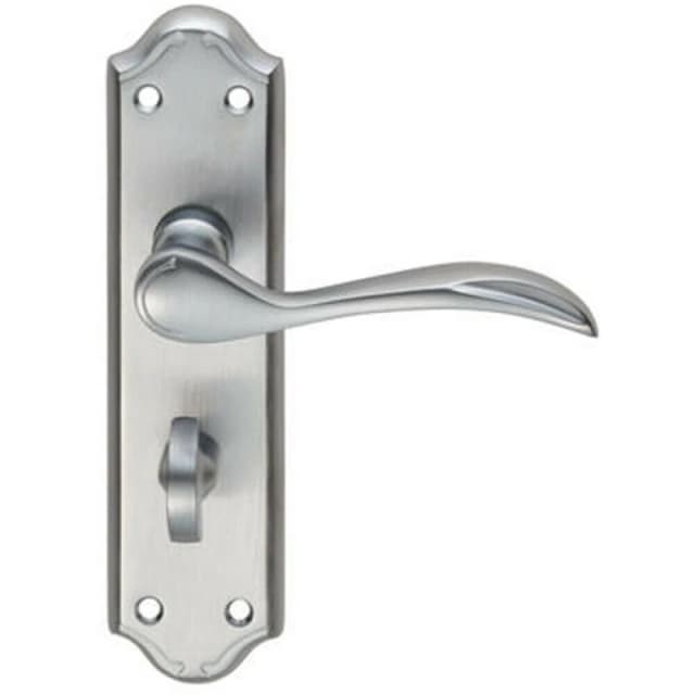 Loops PAIR Curved Door Handle Lever on Bathroom Backplate 180 x 45mm Satin Chrome Multi