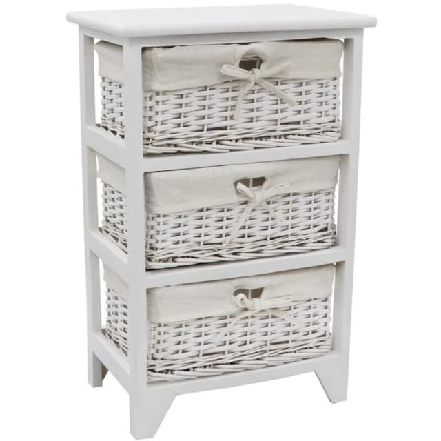 JVL Wimborne 3 Draw Willow Storage Unit - White White