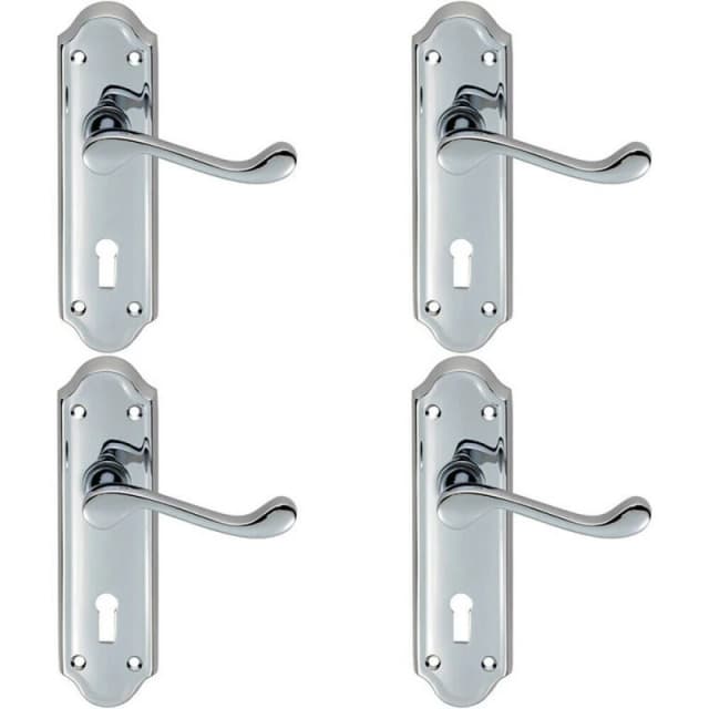 Loops 4x PAIR Victorian Upturned Handle on Lock Backplate 168 x 47mm Polished Chrome Multi