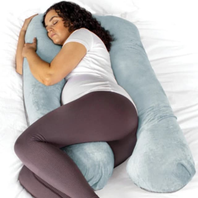 Aamira U Shaped Pregnancy Pillow Blue & Grey, 135X75X20Cm Shredded Memory Foam Full Body Maternity Cushion For Sleeping
