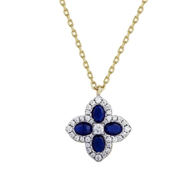 Jewelco London Gold-plated Silver Blue CZ Pointed Quatrefoil Clover Necklace - ANC074B Gold female