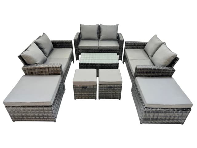 Fimous Lounge Double Seat Sofa Coffee Table Set with 4 Stool in Dark Grey Dark Grey Unisex