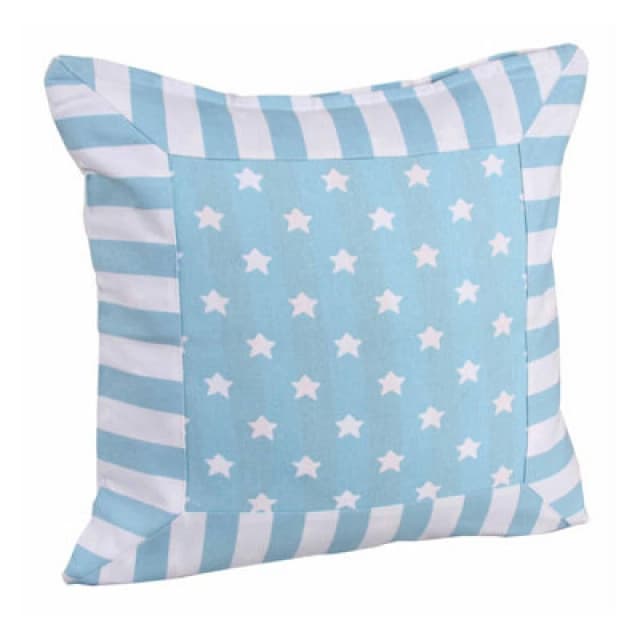 Homescapes Cotton Blue Stripe Border And Stars Cushion Cover, 60 X 60 Cm