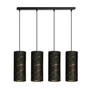 Karli Black Bar Pendant Ceiling Light with Black Fabric Shades, 4x E14