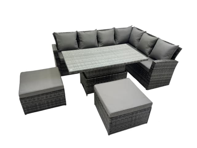 Fimous 8 Seat Rattan Garden Furniture Corner Sofa Set with 2 Big Footstools in Dark Grey Dark Grey Unisex