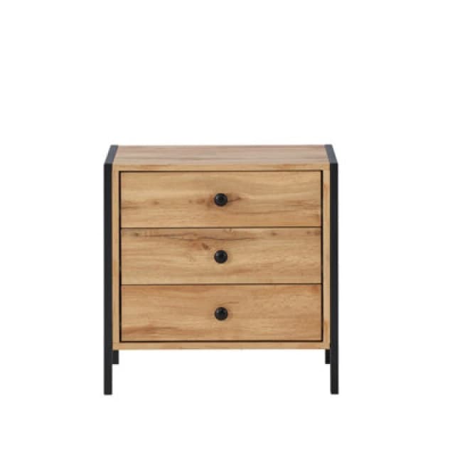 Timber Art Design Zahra Bedside Table Cabinet Bedroom Furniture Nightstand 3 Drawer Wotan Oak