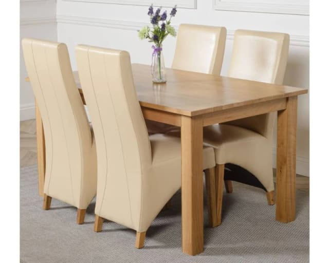 Thats Furniture Oslo 150 x 90cm Medium Oak Dining Table & 4 Lola Leather Chairs in Cream Cream Unisex 150 x 90 cm