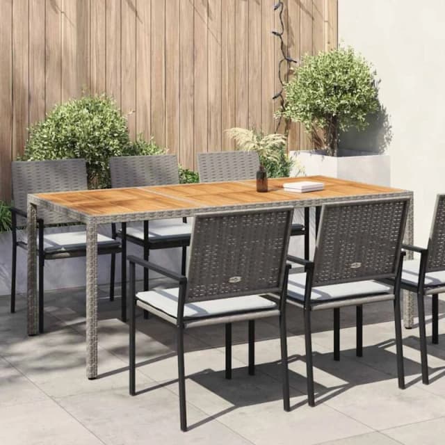 VIDAXL Garden Table 190x90x75cm Poly Rattan and Acacia Wood Grey Vidaxl 8720286666593