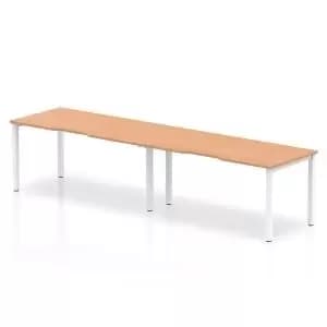 Single White Frame Bench Desk 1600 Oak 2 Pod