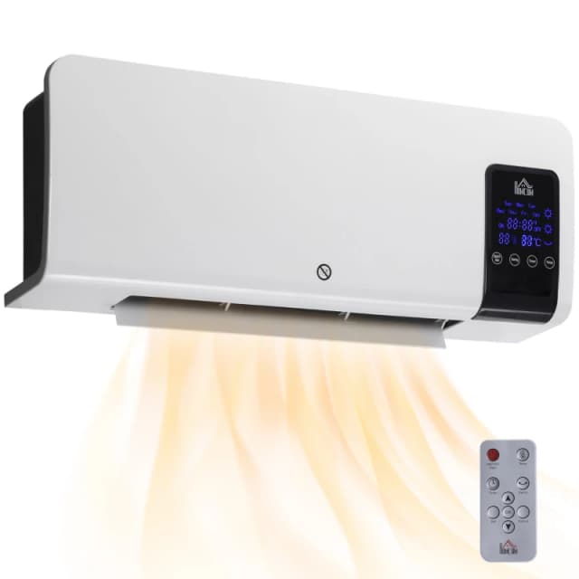 HOMCOM HOMCOM Wall Mounted Electric Heater with 2 Modes, 12H Timer and Oscillation in Black One Size Unisex 5056725577865