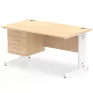 Impulse 1400 Rectangle White Cable Managed Leg Desk MAPLE 1 x 3 Drawer Fixed Ped