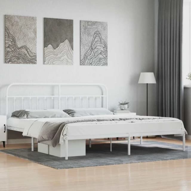VIDAXL Metal Bed Frame without Mattress with Headboard White 200x200cm Vidaxl 8720845881771