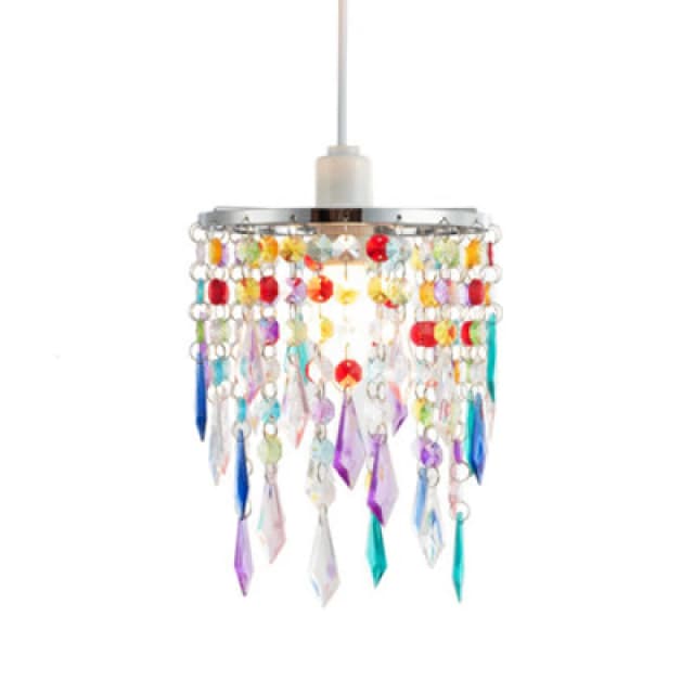Happy Homewares Modern Waterfall Design Pendant Shade With Multi Colour Acrylic Drops And Beads