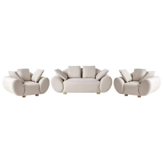 Beliani Living Room Set 4 Seater Ringel Fabric Light Beige