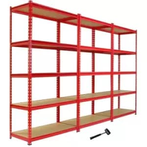 Pack of 3 Garage Shelving Unit - 5 Tier Heavy Duty Rack for - Red