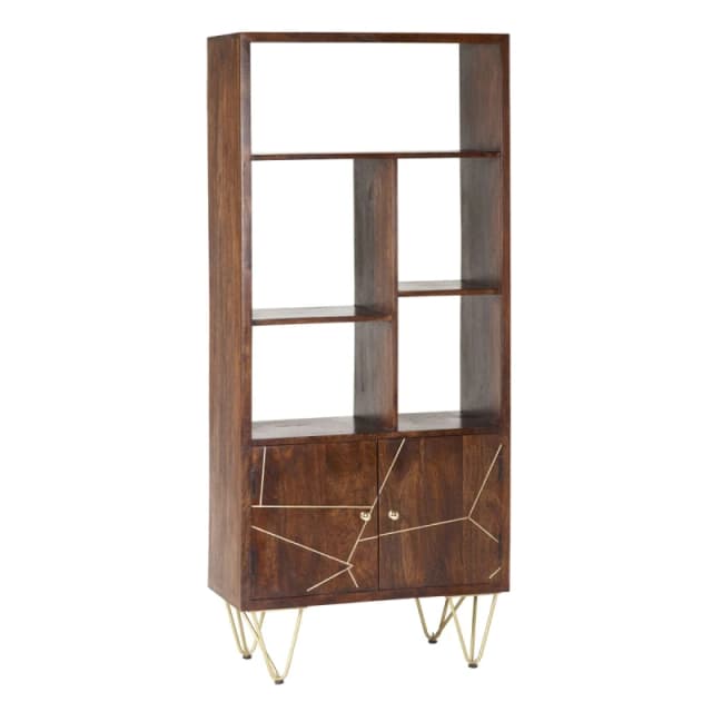 Indian Hub Dark Gold Large Bookcase 2 Door