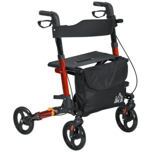 HOMCOM 4 Wheel Rollator Walker With Seat Adjustable Mobility Walker With Bag, Red, Red 712-055V00RD