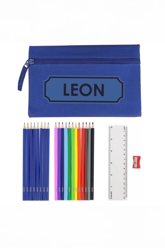 Blue Pencil Case With Personalised Pencils Blue