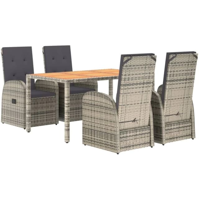 VIDAXL 5 Piece Garden Dining Set Grey Poly Rattan&Solid Wood Acacia Vidaxl 8720845800857