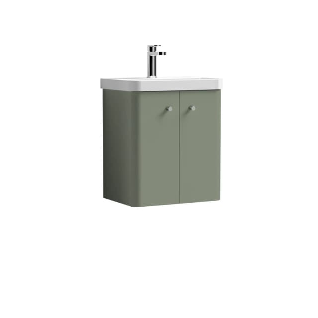 Balterley Wall Hung 2 Door Vanity Unit with Ceramic Sink Satin Green 500mm Green