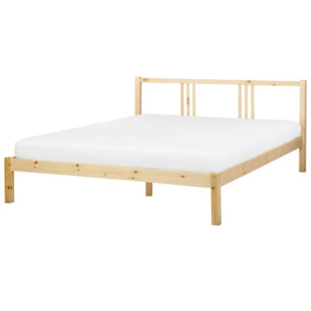Beliani Bed Pine Wood Vannes 160 X 200 Cm (Eu King Size) Light Brown