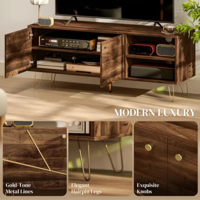 HOMCOM TV Stand Cabinet 130cm TV Unit w/ Adjustable Shelves for Living Room Brown