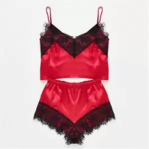 Missguided Lace Trim Satin Cami and Shorts Pyjama Set - Pink