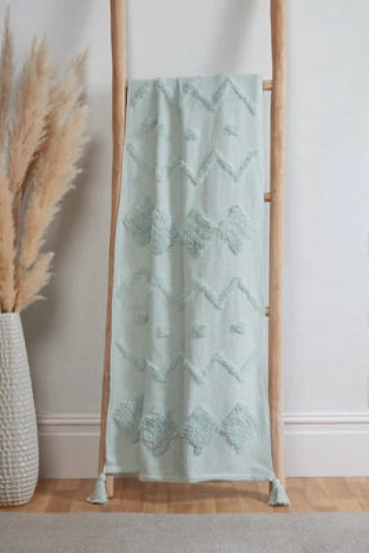 Rapport Home Juniper Cotton Tufted Patterned Throw in Aqua Size: 70cm x 70cm Aqua Unisex 70cm x 70 cm