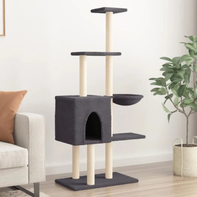 vidaXL Cat Tree with Sisal Scratching Posts Dark Grey 145 cm, Grey 172096