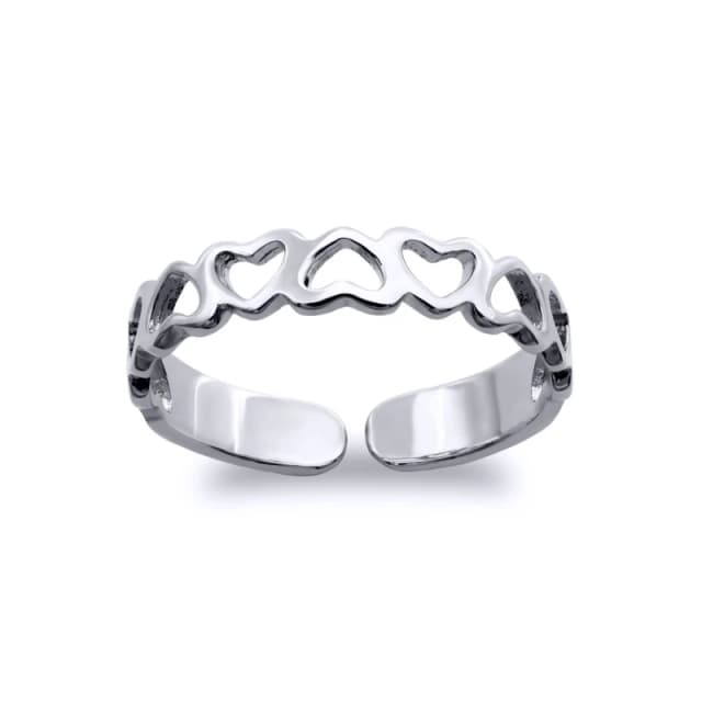 Jewelco London Solid 9ct White Gold Love Hearts Pattern Toe Ring - JTR020 Silver female